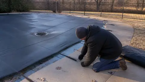 Bâche d'hivernage piscine : pose, fixation et rangement hors saison